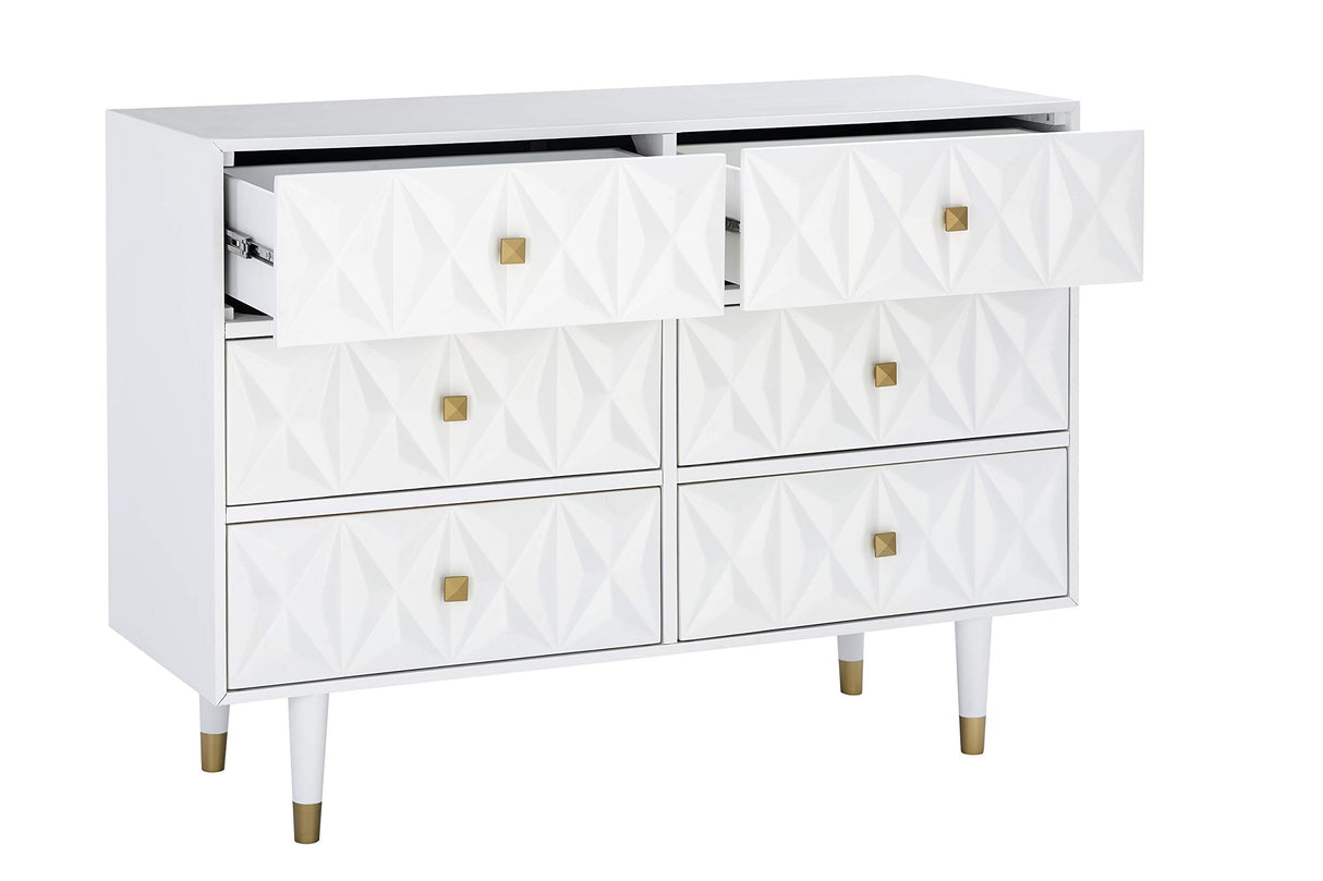 Home Décor Sheerah Six Drawer Geo Texture White Dresser, Gold