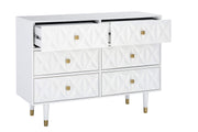 Home Décor Sheerah Six Drawer Geo Texture White Dresser, Gold