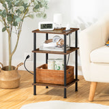 End Table with Charging Station, Side Table with USB Ports and Outlets, Tall 3-Tier Nightstand with Storage Shelf, Sofa Table for Small Space in Bedroom, Living Room,