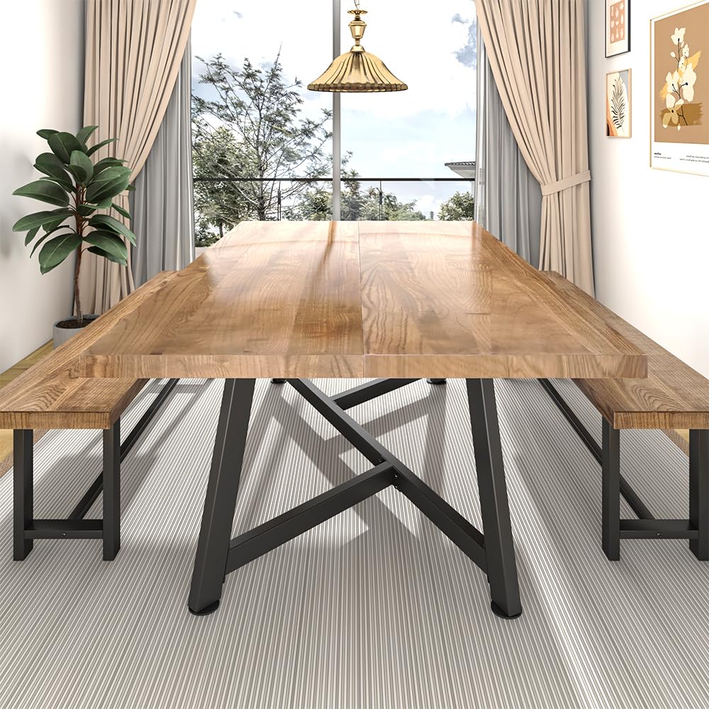 60inch Solid Wood Dining Bench for 2 3 4 Person,Brown Kitchen Table Bench w/Strong Metal Legs,5Ft Long Wooden Benches for Farmhouse Rustic,Bench w/Wood Top Seat for Dining Room Entryway