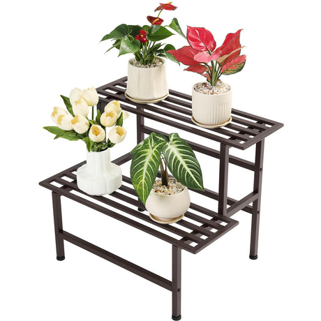 Dipion Metal Plant Stand Outdoor Plant Shelf Indoor,2 Tier Heavy Duty Ladder Plant Stands for Multiple Plants,26" L x 20.25" H x 17.75" W,Coffee