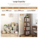 Solid Wood Rotating Bookshelf with Brake Wheels, 360°Display 4 Tier Floor Stackable Spinning Bookshelf Tower for Kids&Adults,