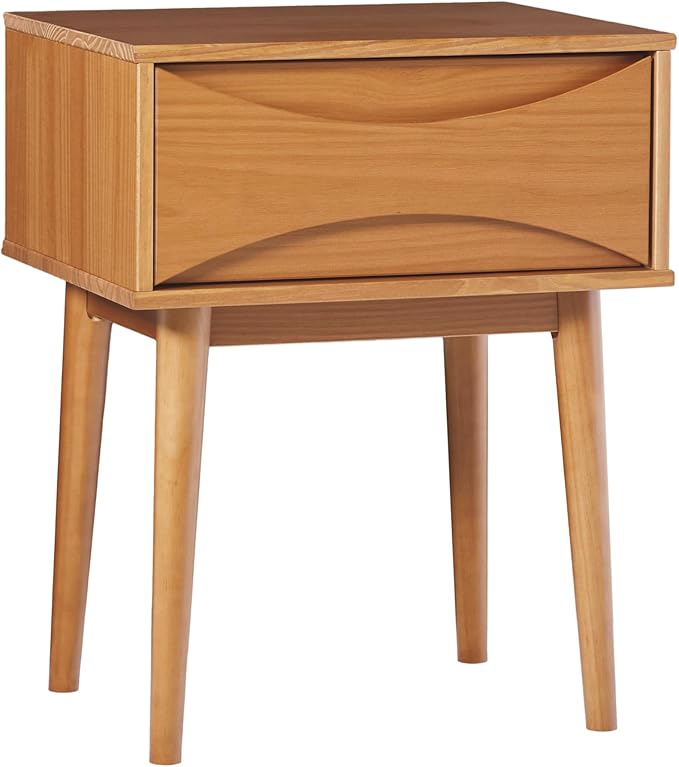 Edison Modern Solid Wood Retro 1-Drawer Nightstand, 25 Inch, Caramel
