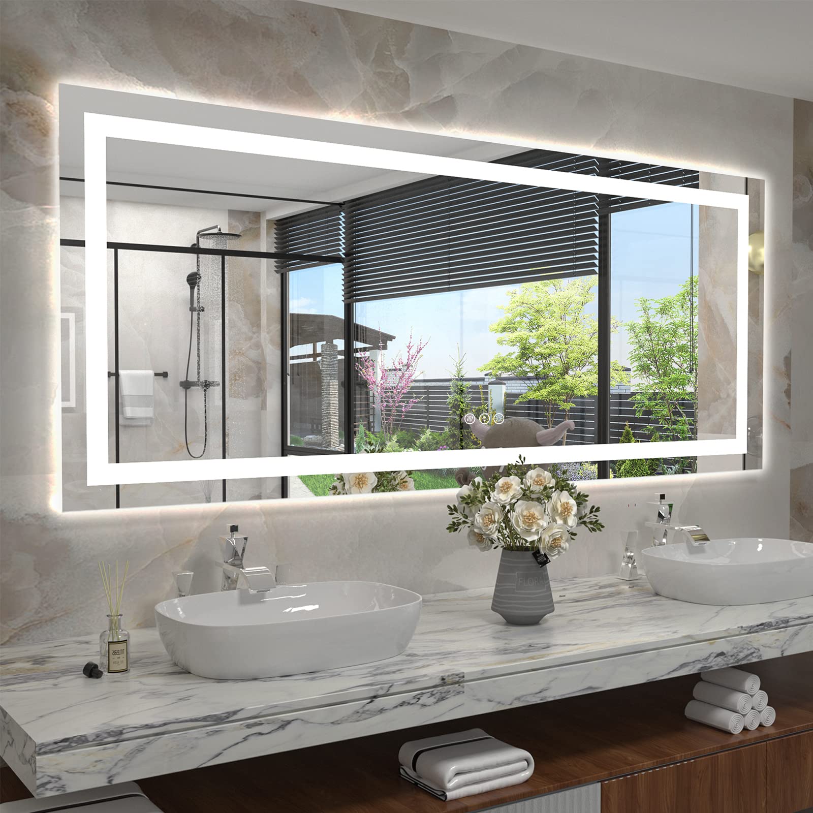 LED Bathroom Mirror for Wall  Large Lighted Vanity Mirror