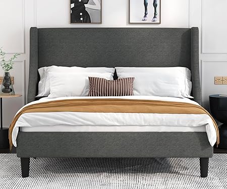 Queen Bed Frame, Platform Bed Frame Queen Size with Upholstered Headboard, Modern