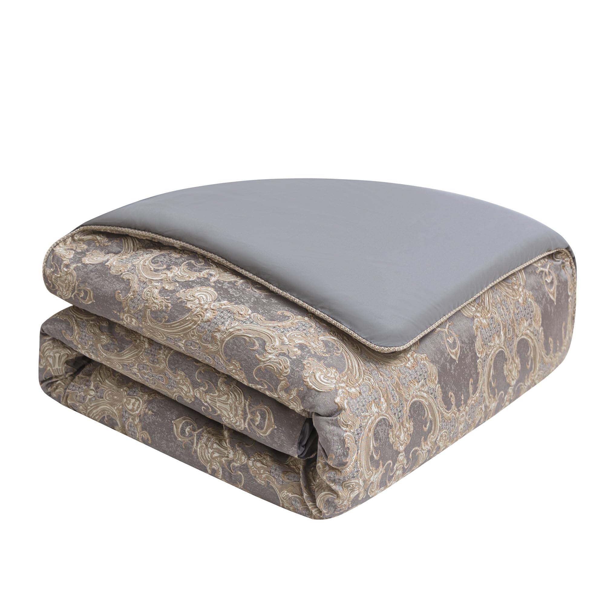 9-Piece Jacquard Comforter Set King - Royal Damask Design Luxury Bedding