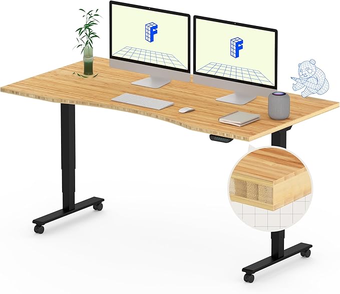 E6 Dual Motor 3 Stages Standing Desk 55x28 Inch Whole-Piece Board Electric Height Adjustable Desk Stand Up