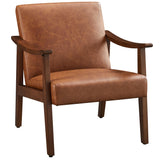 PU Leather Accent Chair, Mid-Century Modern Armchair with Solid Wood Legs, Reading