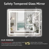 40x32 LED Bathroom Mirror - Dimmable Front & Backlit with Anti-Fog