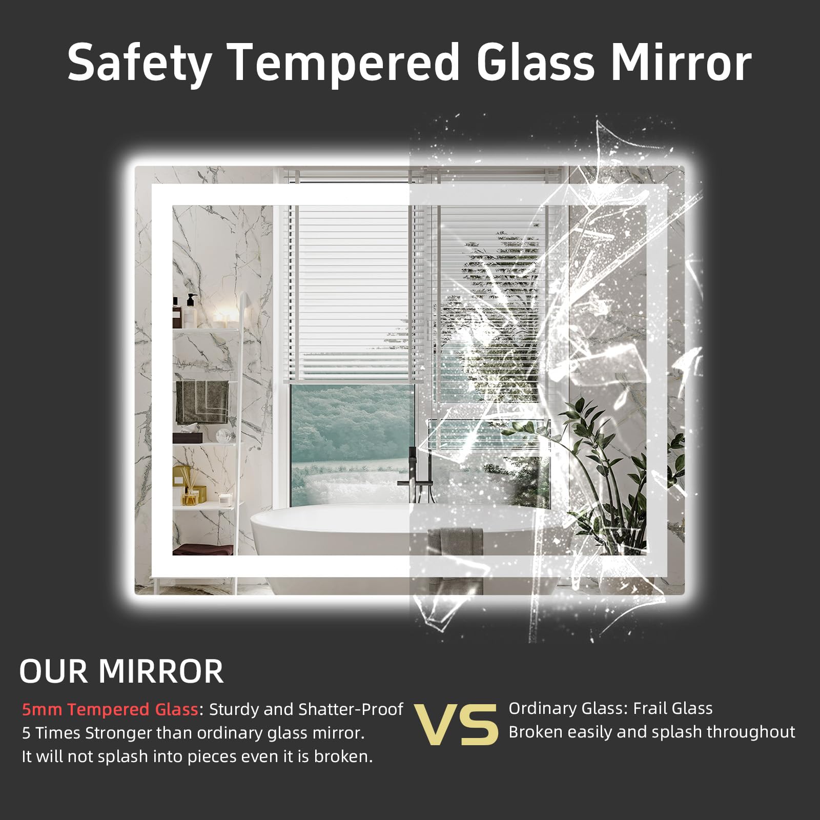 40x32 LED Bathroom Mirror - Dimmable Front & Backlit with Anti-Fog