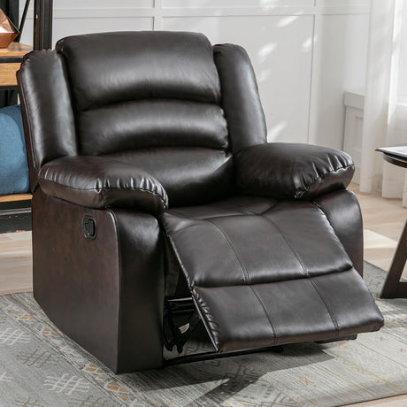 Recliner Chair, Breathable Faux Leather Reclining Chairs with Overstuffed Arm and Back, Living Room Single Sofa Recliners (Dark Brown)