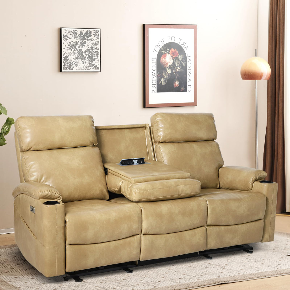 Power Reclining Sofa, Electric 3-Seat Dual Recliner Sofa with USB Ports, Cup Holders