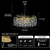 Modern Crystal Chandeliers for Dining Room, 40" Round Gold Tree Branches Chandeliers,