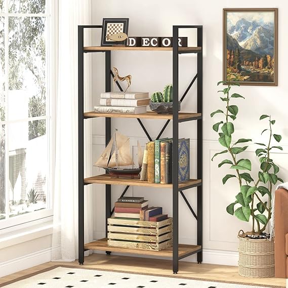 3 Tier Bookshelf, Small Rustic Book Shelf, Short Industrial Bookcase