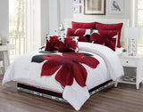 8 Piece - Burgundy Red, Black, White, Grey Oversize Comforter Set Floral