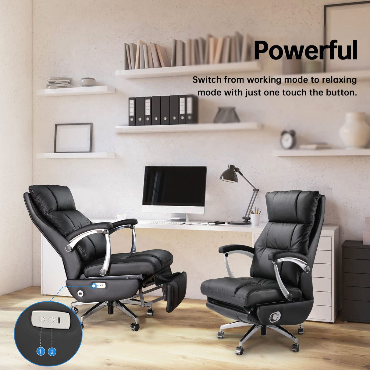 Automatic Executive Office Chair High-Back Electric Reclining Office Chair with Footrest,