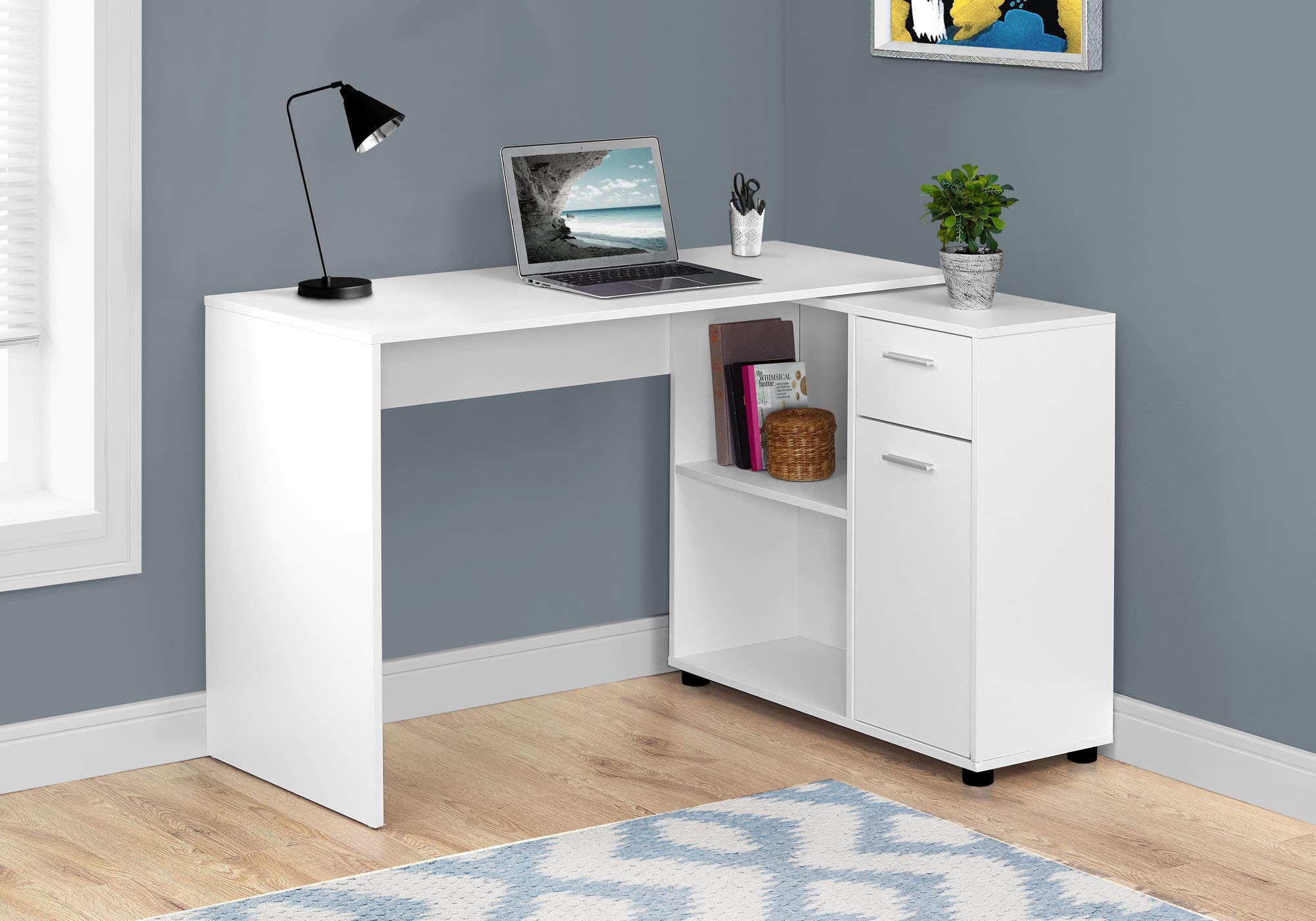 Workstation with Storage Shelves and Cabinet for Home & Office-Contemporary Style L