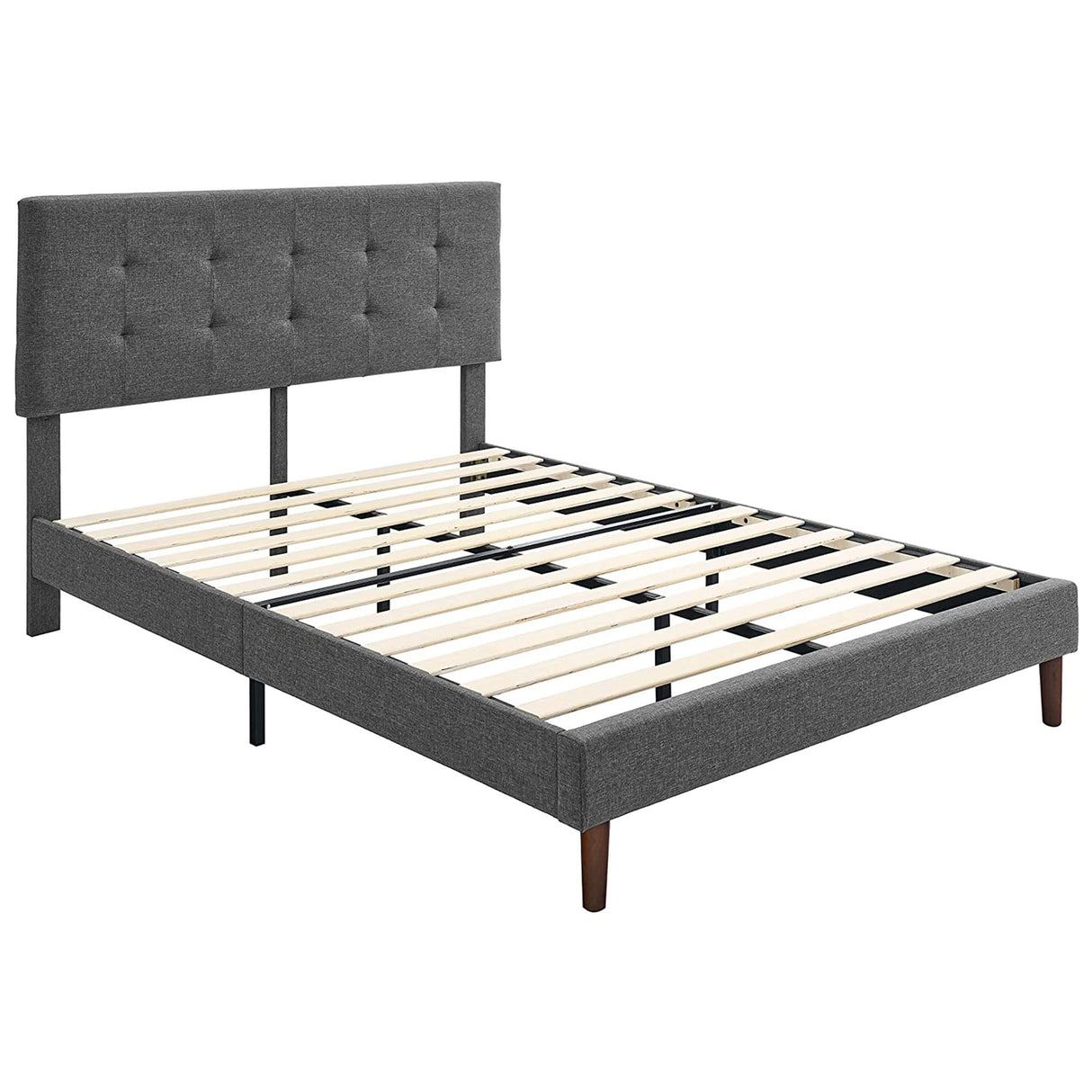 Linen Fabric Upholstered Platform Bed Frame with Square Stitch Tufted Adjustable Height