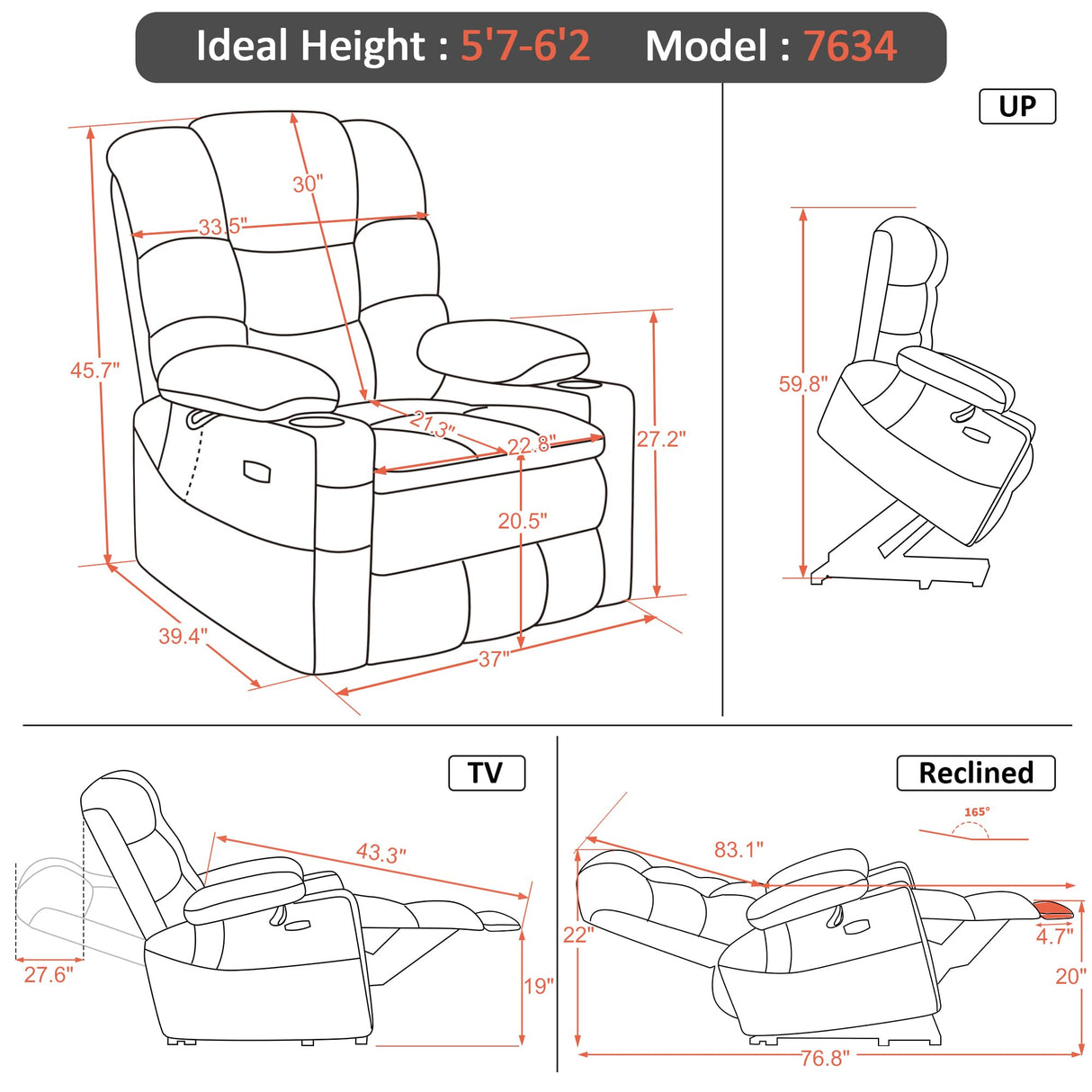 Large Dual Motor Power Lift Recliner Chair with Massage and Dual Heating, Adjustable