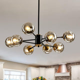 12-Light Sputnik Chandelier with Glass Globe - Mid Century Modern Black & Gold