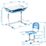 Desk and Chair Set, Height Adjustable Sturdy, Girl Desk, Kids Art Desk, Kids Study Desk and Chair Set for Boys, Home School, Drafting Desk, Ergonomic Childrens Storage Drawer Blue