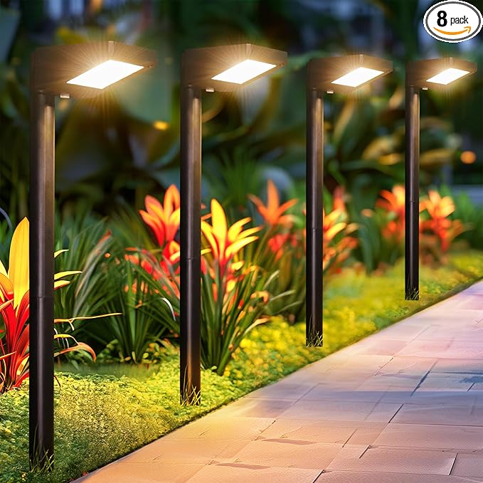 Solar Pathway Lights Outdoor, 8Pack 3500K Warm White Solar Powered Outdoor