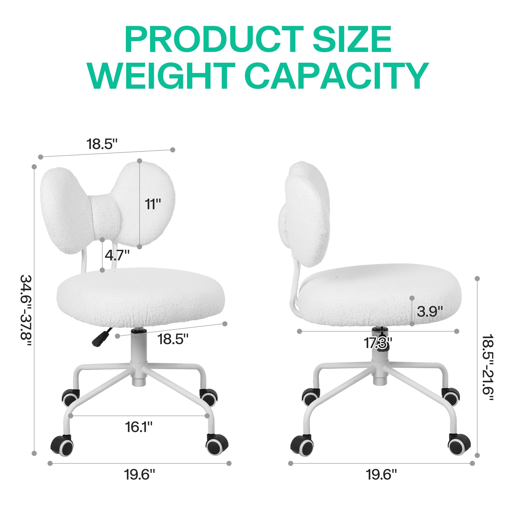 Armless Desk Chair with Wheels - Adjustable Swivel Office Chair