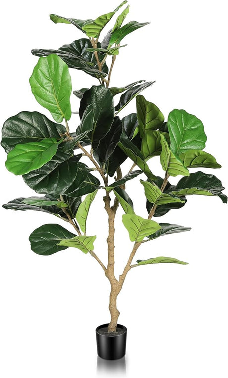 Feelead Artificial Fiddle Leaf Fig Tree - 6ft Artificial Plant Large Fake Fig Leaf Tree with Plastic Nursery Pot