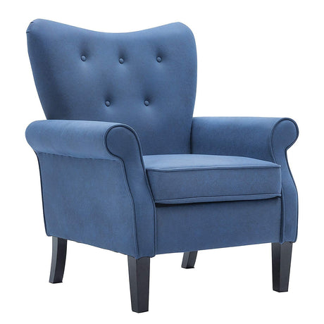 Tufted Upholstered Accent Arm Chair with Tech Cloth(Leathaire), Love Shape Single Sofa Club Chair for Living Room, Bedroom, Home Office, Reading/Hosting Room,Blue Color