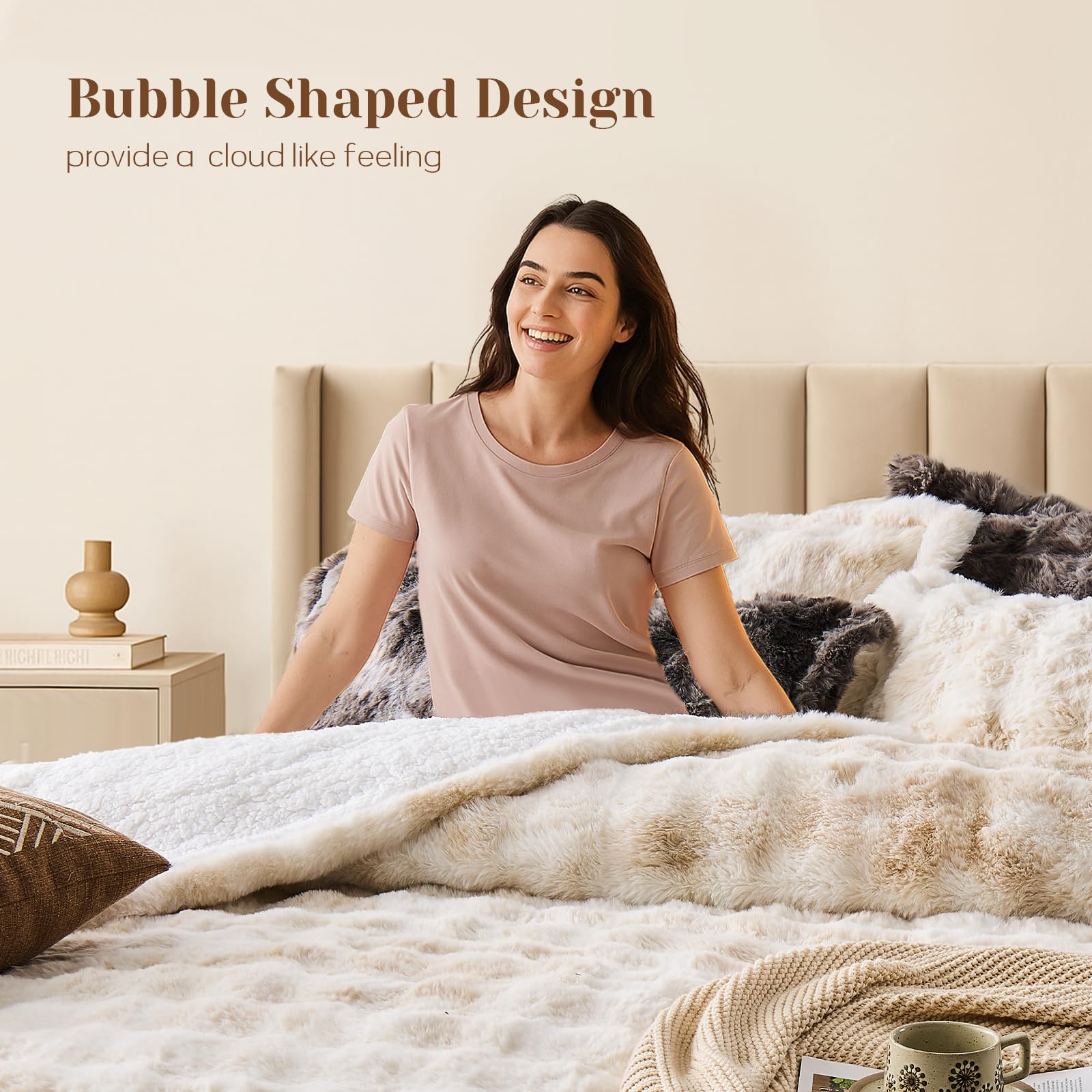 Faux Rabbit Fur Comforter Set Queen - Tie-Dye Brown