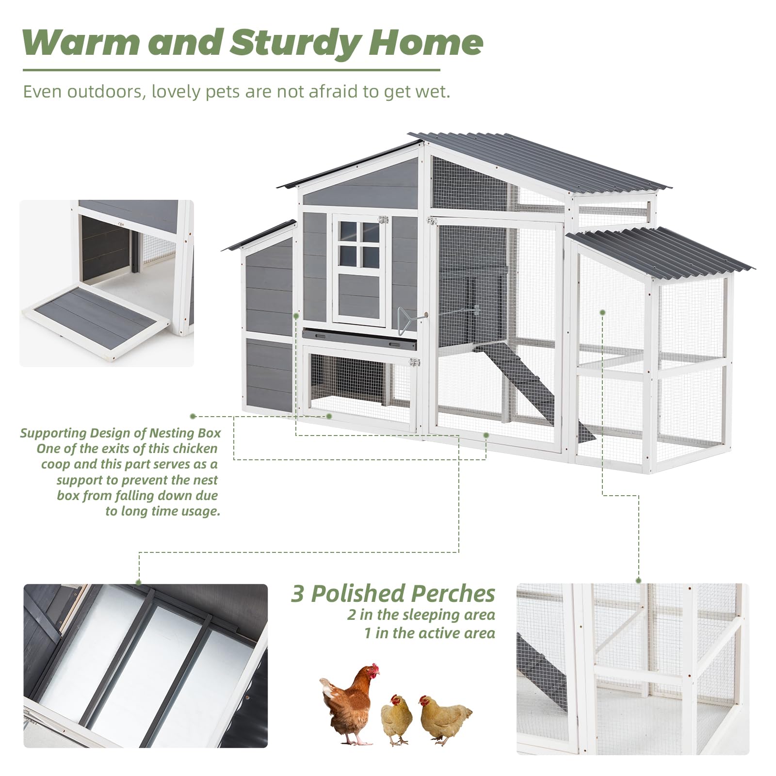 AECOJOY Large Chicken Coop, Wooden 81" Chicken Coop with Run&Waterproof Roof Hen House Outdoor 2 Story Poultry Cage w/Nesting Boxes, Ramp