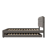 Queen Size Upholstered Platform Bed with Twin Size Trundle and 2 Sets of USB Ports