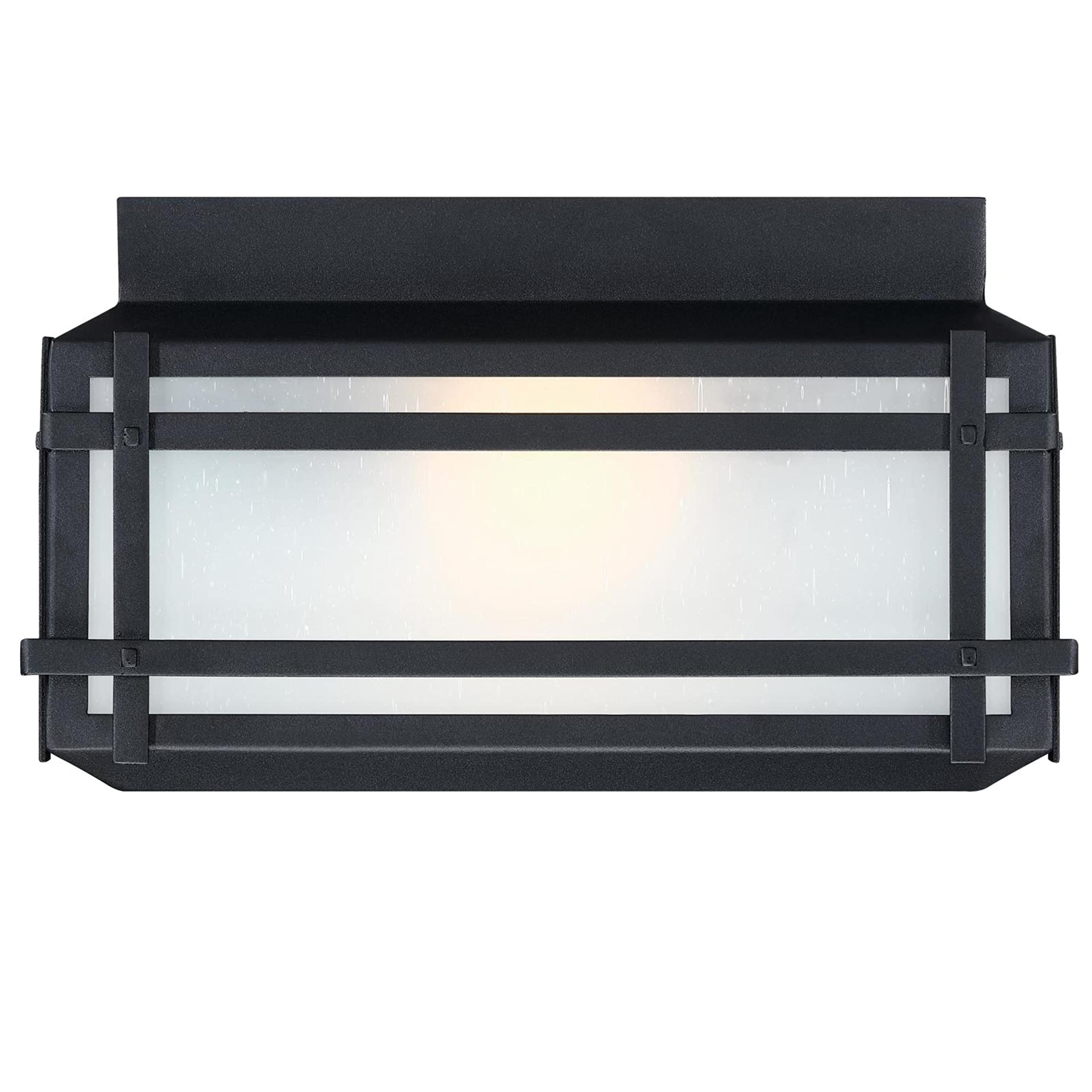 Devyn Two Light Flush Mount Ceiling Fixture - Textured Black with Frosted Seeded Glass