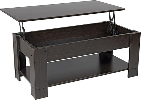 Lift Top Coffee Table with Hidden Compartment and Storage Shelf, 19"D x 37.5"W x 22"H