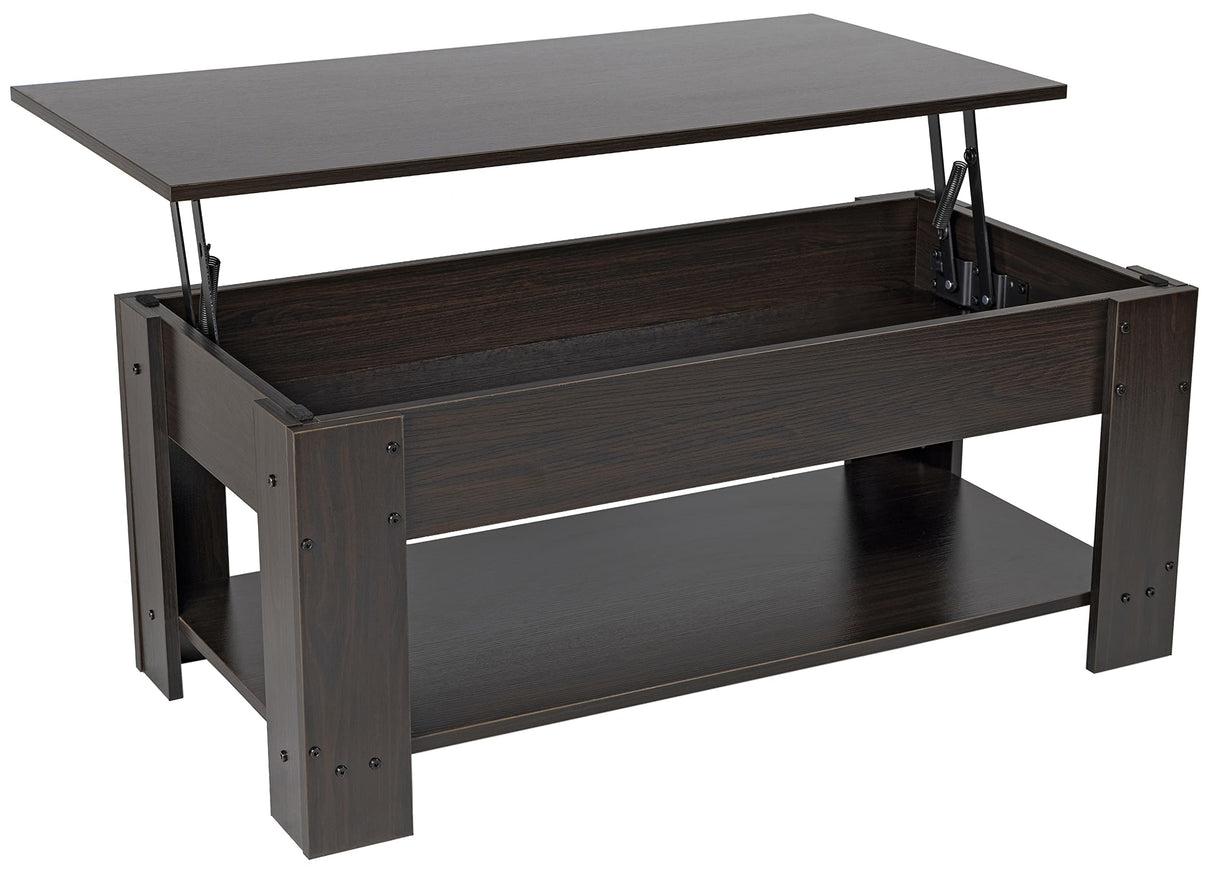 Lift Top Coffee Table with Hidden Compartment and Storage Shelf, Espresso