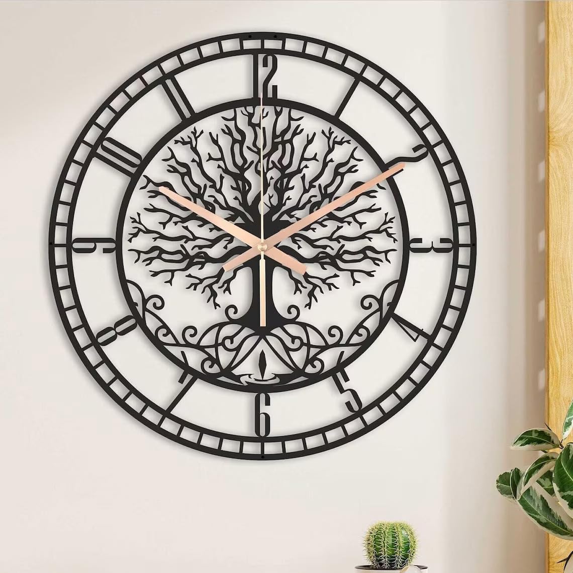 Large Tree of Life Clock, Metal Black Wall Clock, Oversized Wall Clock Home Decor,