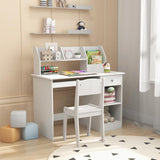 Kids Study Desk, Children Wooden Computer Desk with Hutch, Bookshelf, Keyboard Tray