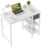 Computer Desk, 35 Inch Small Home Office Desk with Drawer Storage Shelves