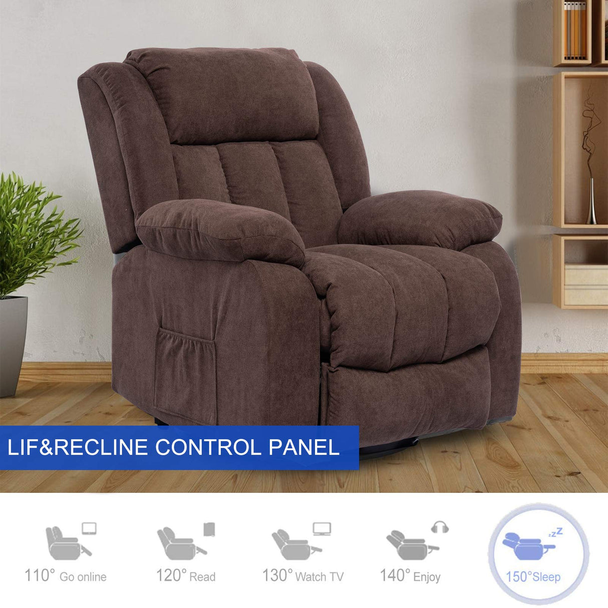 Power Lift Massage Recliner Chair for Elderly Heated fabric Recliner Ergonomic Lounge