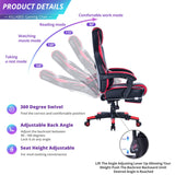 Massage Gaming Chair with Retractable Footrest - High Back PU Leather Racing Style