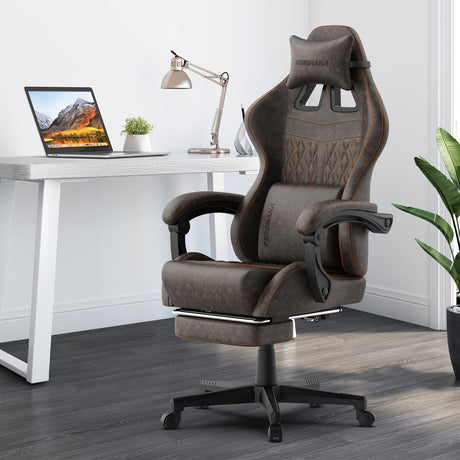 Vintage PU Leather Gaming Chair, Ergonomic Gamer Chair with Massage