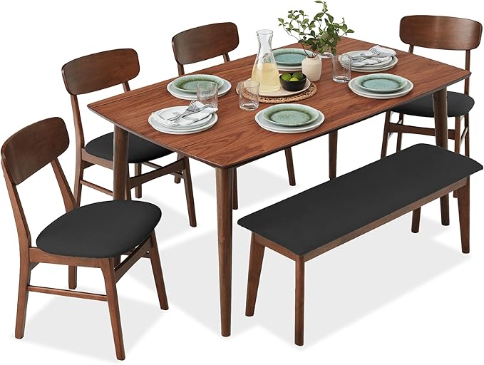 6-Piece Wooden Dining Set, Mid-Century Modern Table