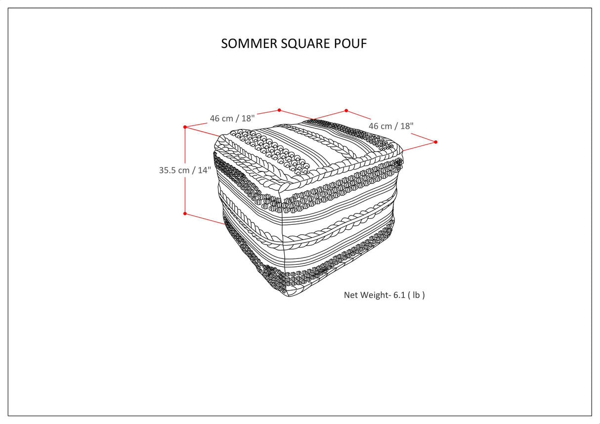 ommer Boho Square Pouf in Natural Handloom Woven Pattern for the Living Room,
