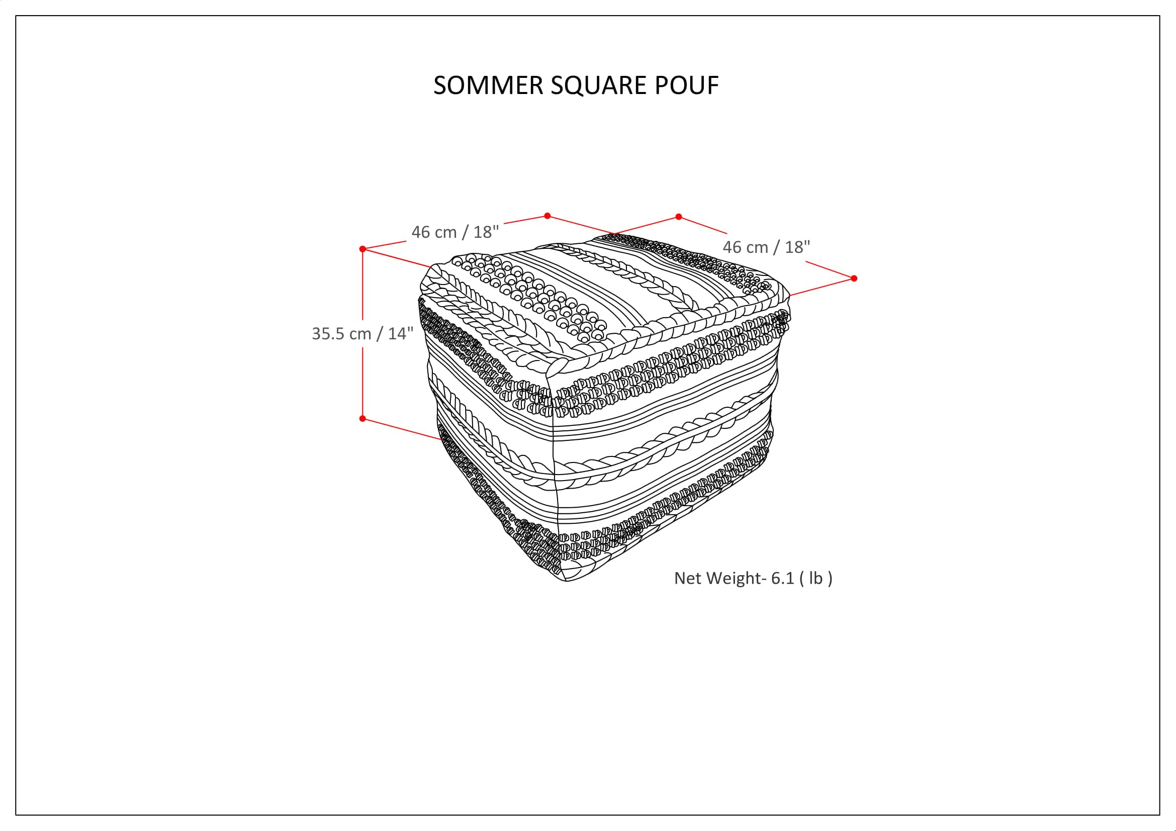ommer Boho Square Pouf in Natural Handloom Woven Pattern for the Living Room,