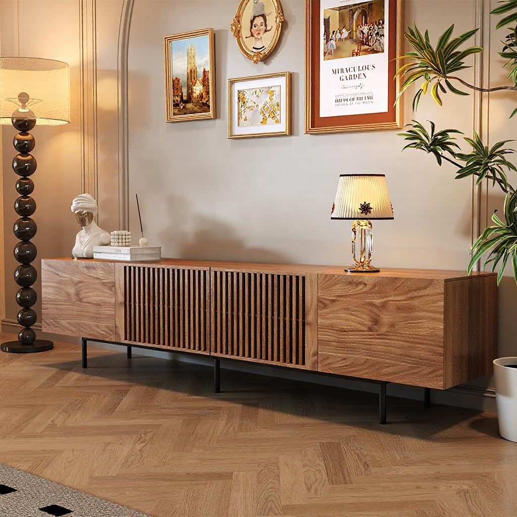 70.87" Mid-Century Modern Walnut TV Stand with Storage