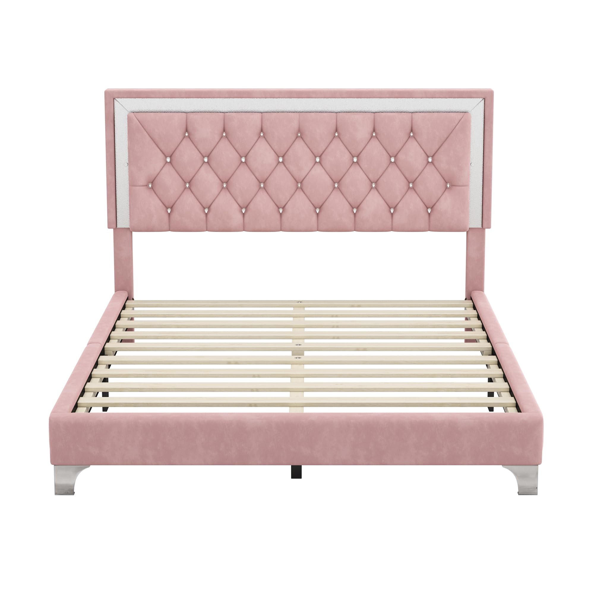 3-Pieces Bedroom Sets, Queen Size Upholstered Platform Bed with LED Lights and 2