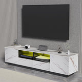 71" TV Stand for 55/65/70/75 inch TV, White Marble High Gloss Modern LED Entertainmen