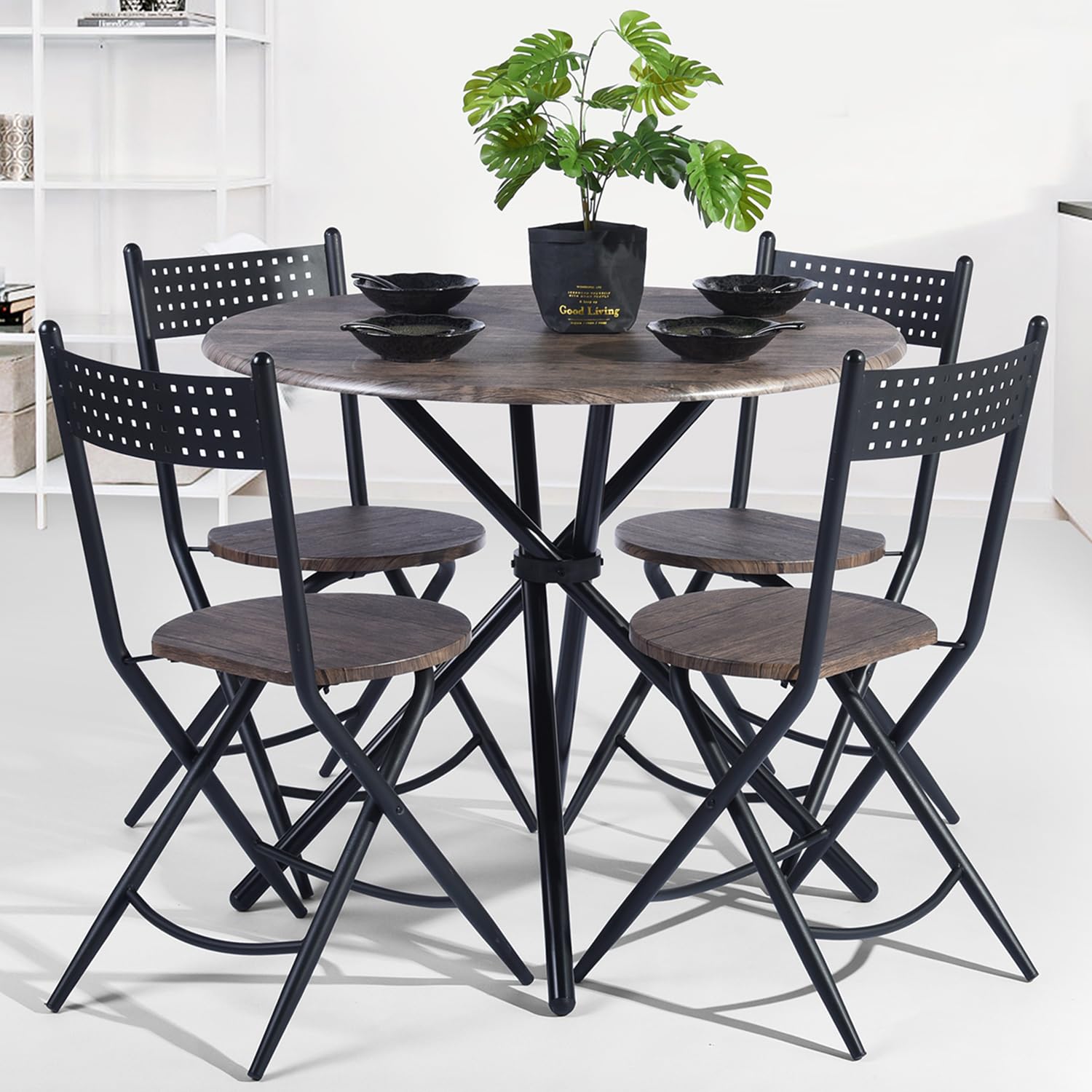 31.5" Round Dining Table for 2-4 People, Vintage Wood Kitchen Table with Unique I
