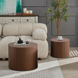 Round Nesting Coffee Table Set of 2 Modern Drum Coffee Table Side Table Storage