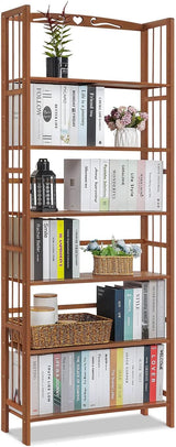 Tall 6 Tier Bookshelf, Bamboo Multifunction Free-Standing Narrow Storage Bookcase Display Shelf in Living Romm Home Office, Natural